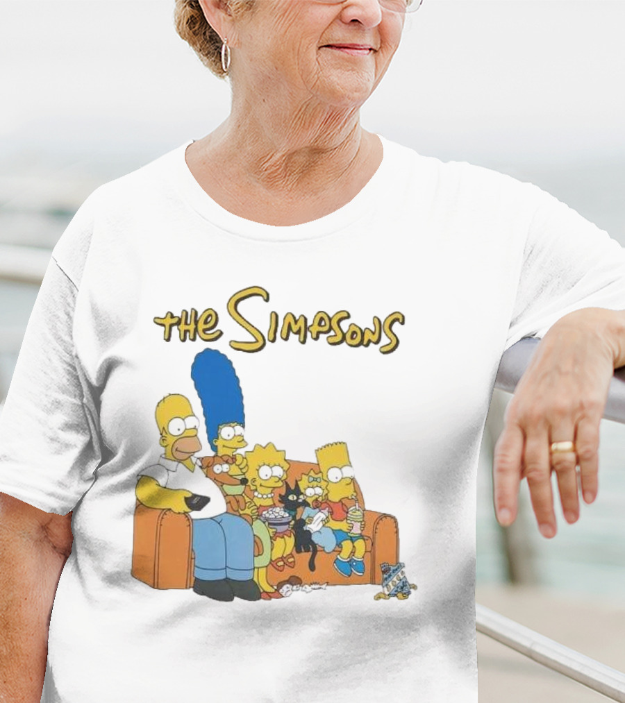 The Simpsons Couch Family Scene With Homer Marge Bart Lisa Maggie And Pets T-Shirt