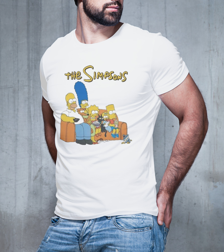 The Simpsons Couch Family Scene With Homer Marge Bart Lisa Maggie And Pets T-Shirt