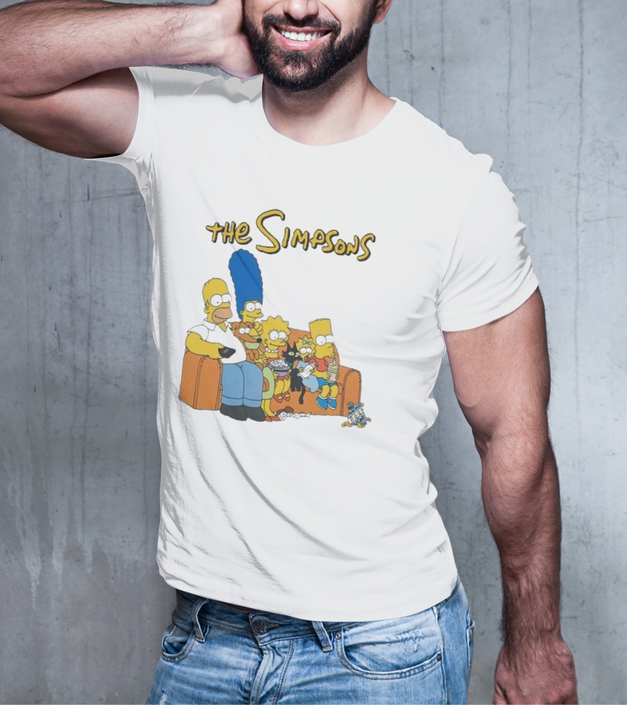 The Simpsons Couch Family Scene With Homer Marge Bart Lisa Maggie And Pets T-Shirt