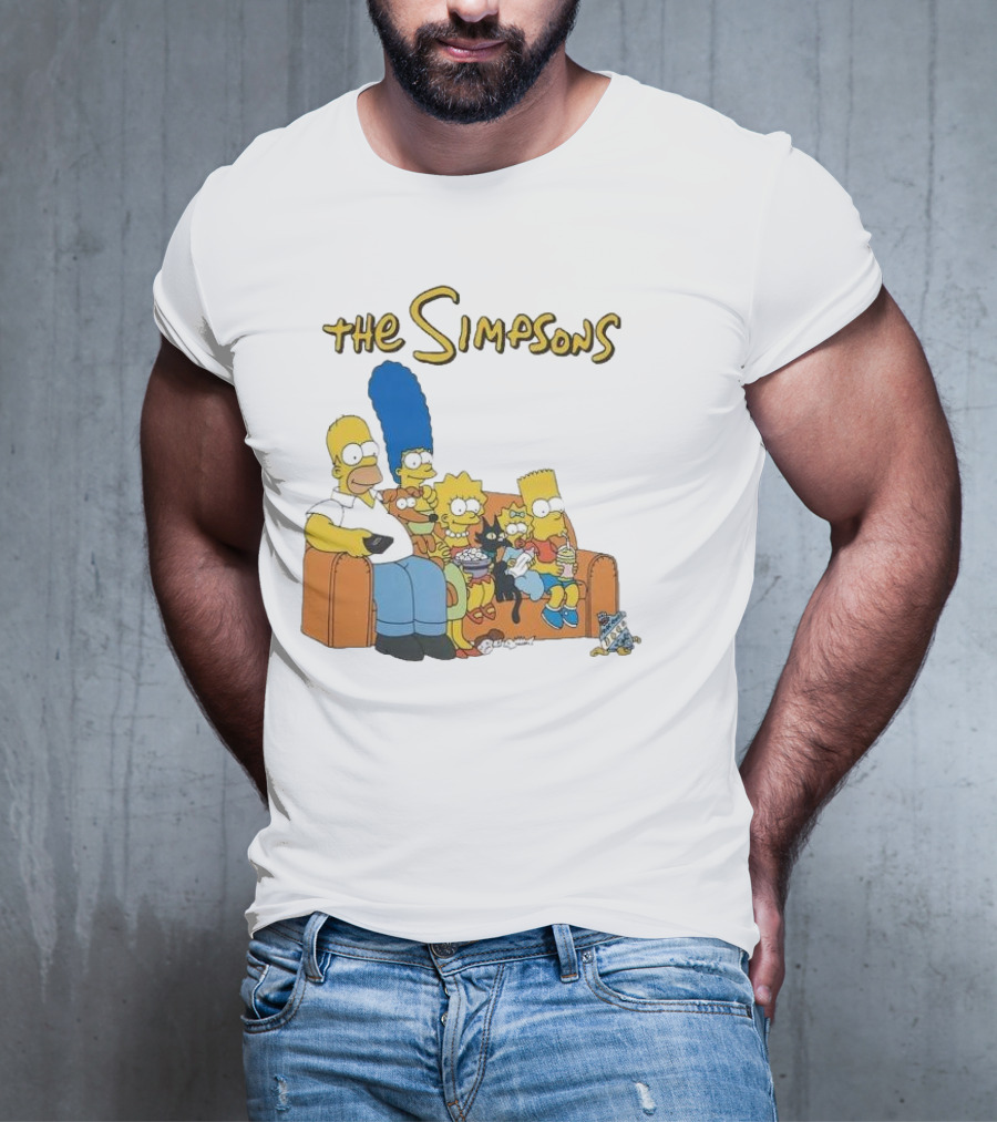 The Simpsons Couch Family Scene With Homer Marge Bart Lisa Maggie And Pets T-Shirt