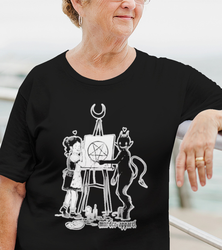 Girl And Satan Paint Night Murder Apparel Pentagram T-Shirt