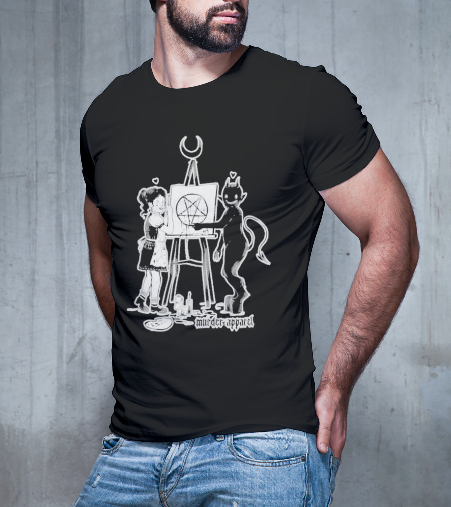Girl And Satan Paint Night Murder Apparel Pentagram T-Shirt