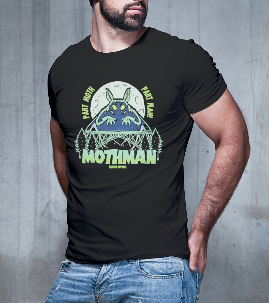 Part Moth Part Man Mothman Retro Murder Apparel Moon Bridge Forest T-Shirt