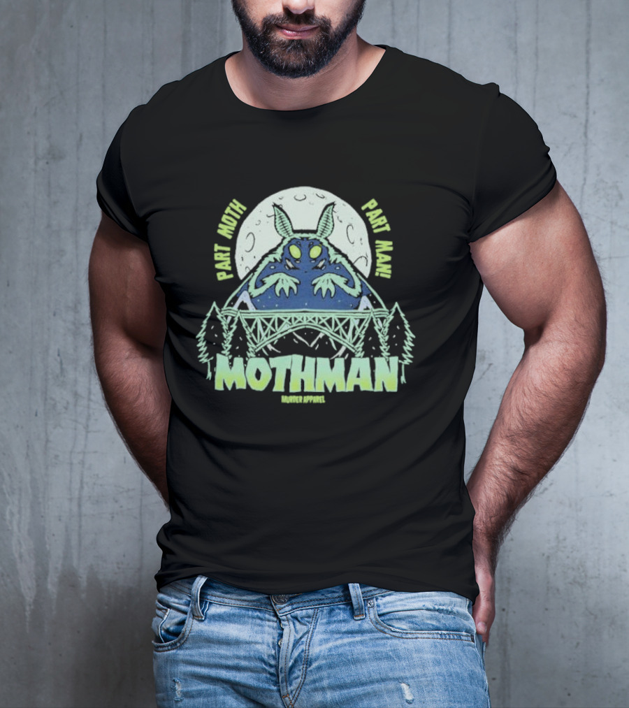 Part Moth Part Man Mothman Retro Murder Apparel Moon Bridge Forest T-Shirt