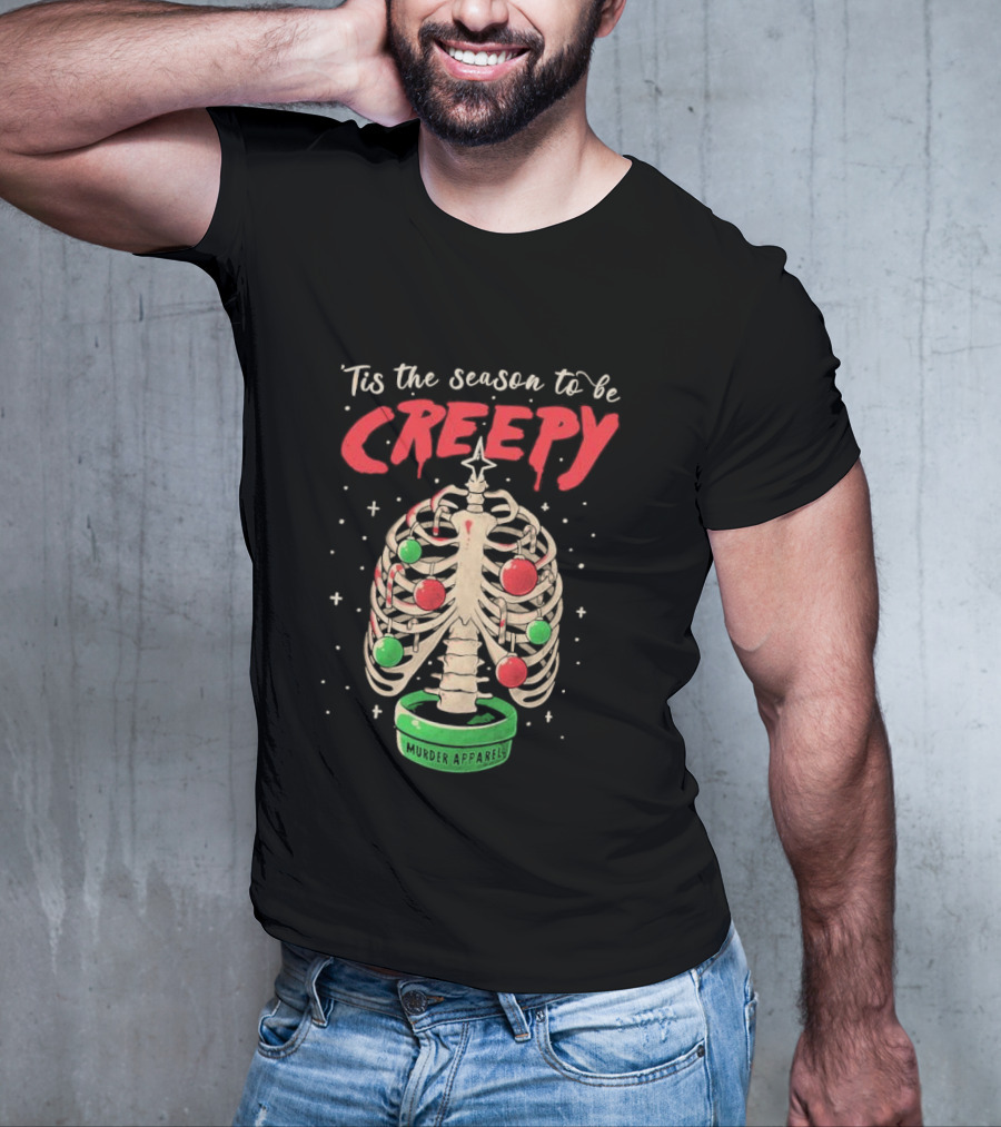Tis The Season To Be Creepy Murder Apparals Christmas Skeleton Pine Tree T-Shirt