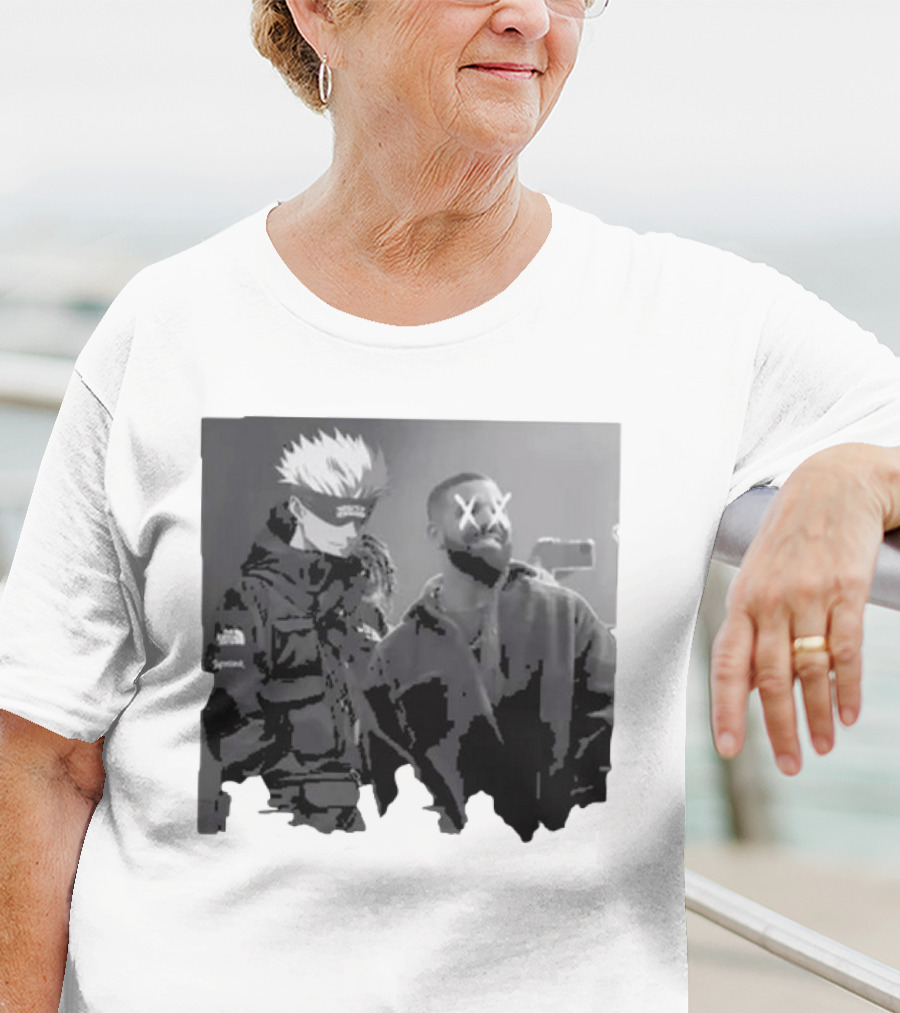 Drake X Gojo Satoru Crossover Black And White Manga Aesthetic T-Shirt