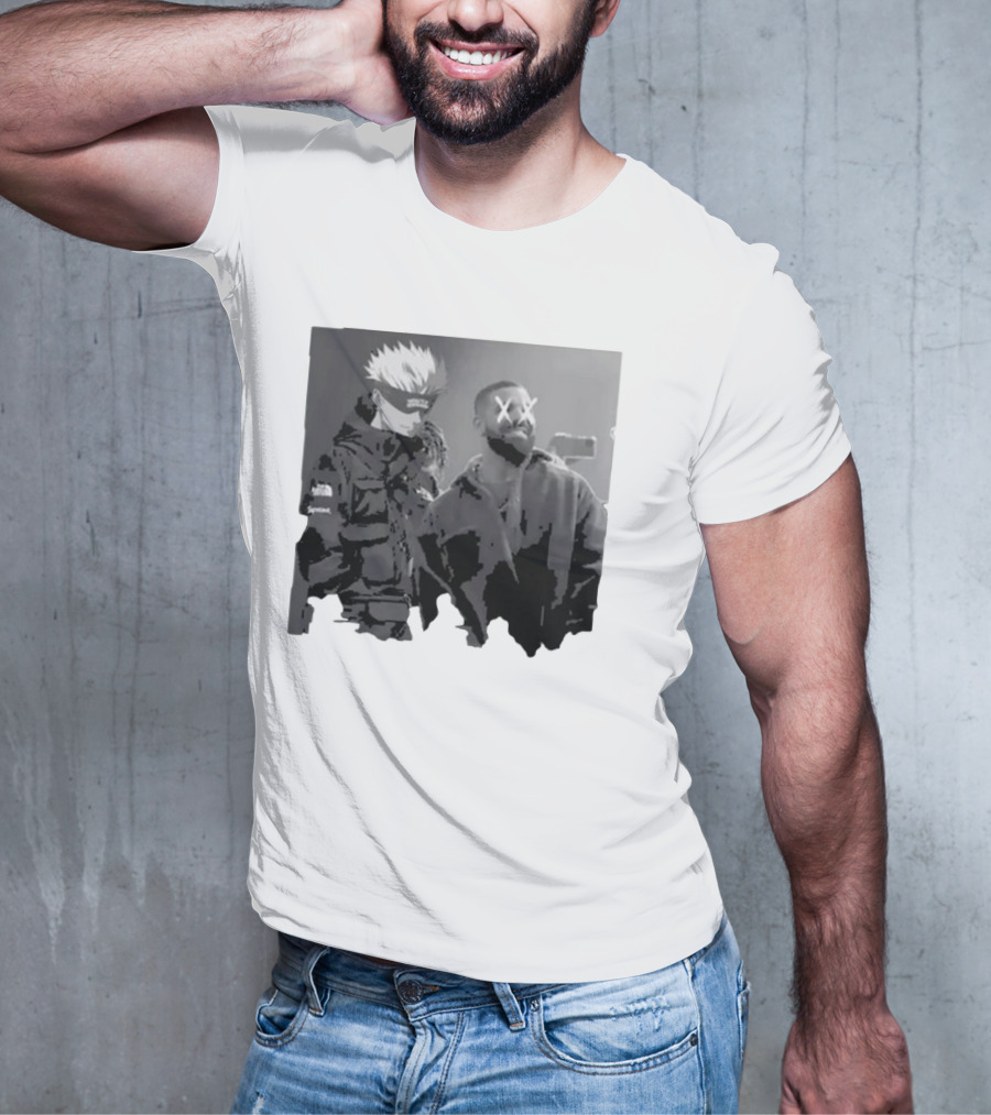 Drake X Gojo Satoru Crossover Black And White Manga Aesthetic T-Shirt