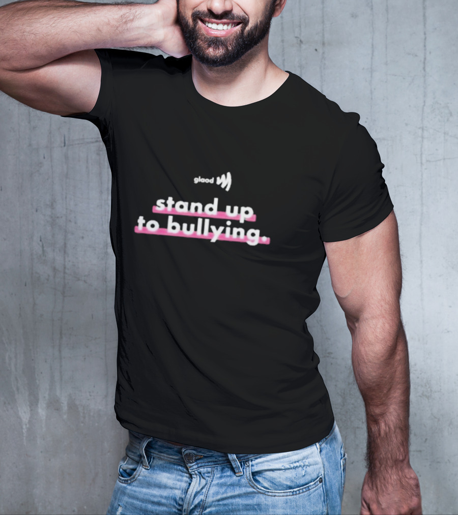 Glaad Stand Up To Bullying Pink Emphasized Text T-Shirt