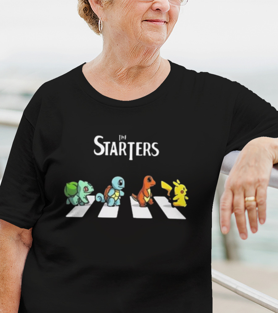 The Starters Pokemon Abbey Road Parody With Bulbasaur Squirtle Charmander Pikachu T-Shirt