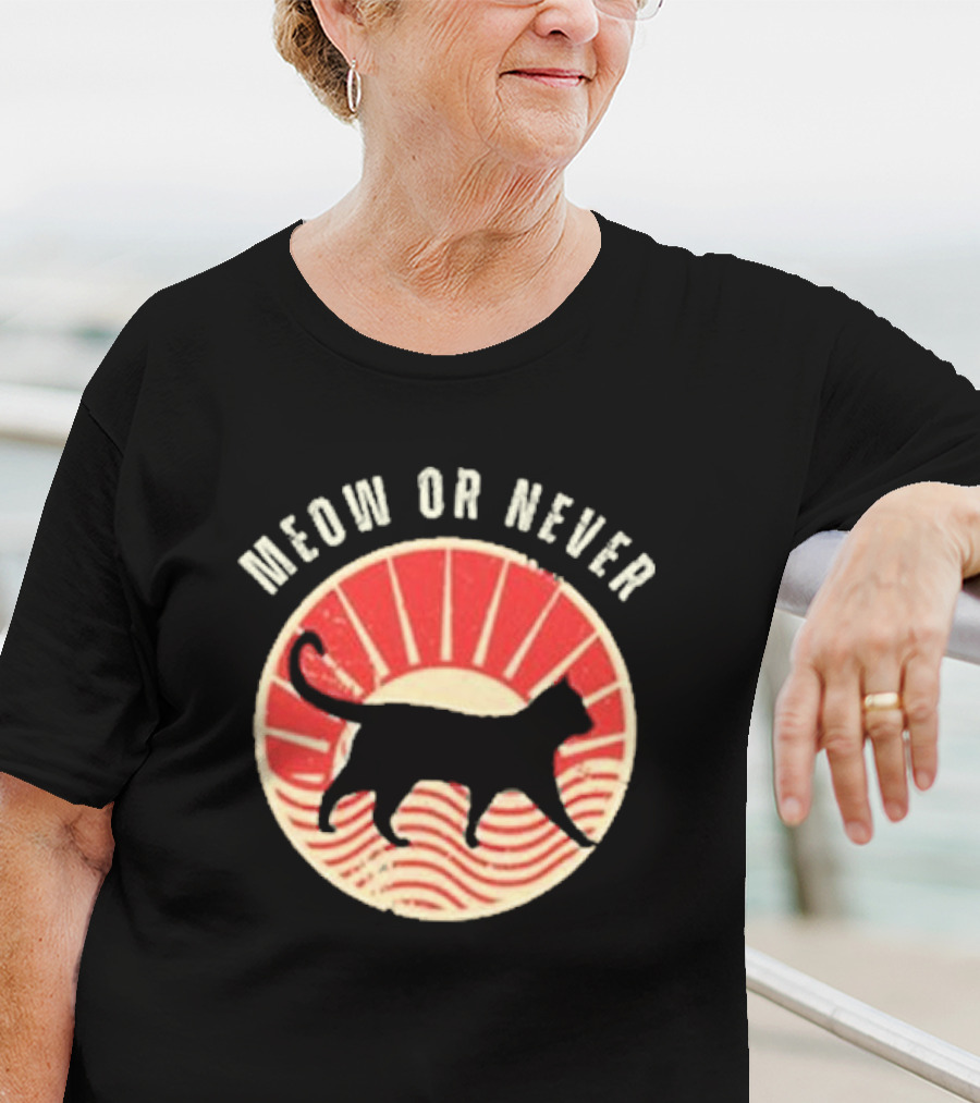 Meow Or Never Retro Sunset Cat T-Shirt