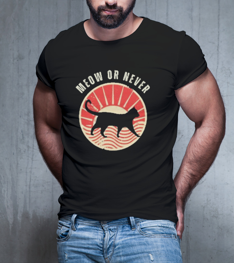 Meow Or Never Retro Sunset Cat T-Shirt
