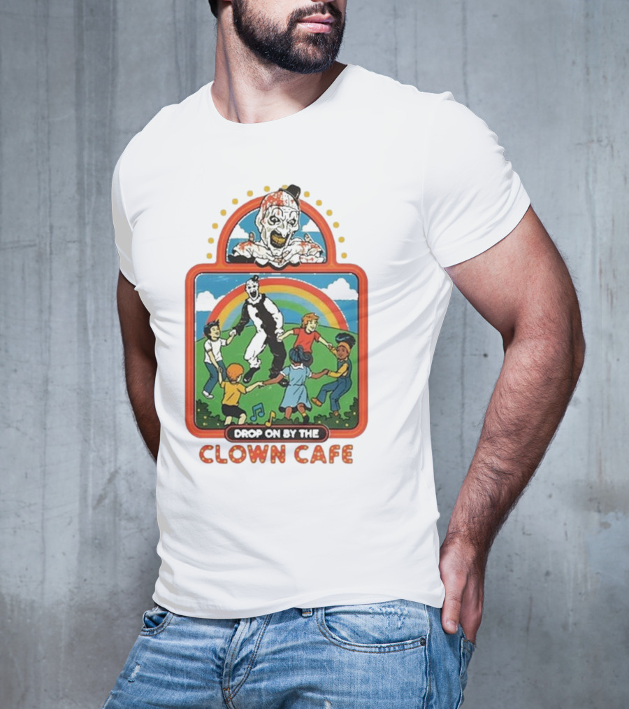 Drop On By The Clown Cafe Rainbow Clown Kids Circle T-Shirt