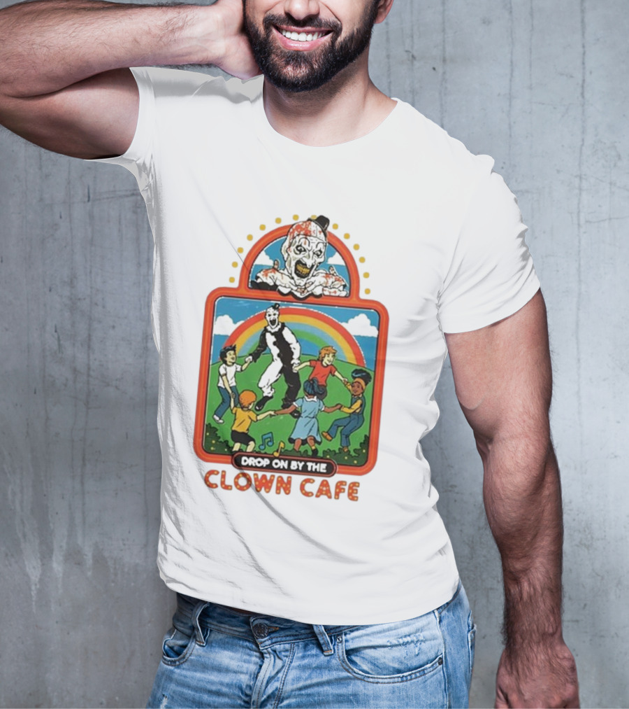 Drop On By The Clown Cafe Rainbow Clown Kids Circle T-Shirt