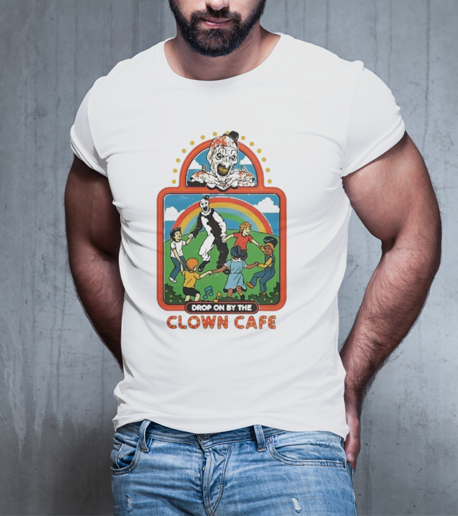 Drop On By The Clown Cafe Rainbow Clown Kids Circle T-Shirt
