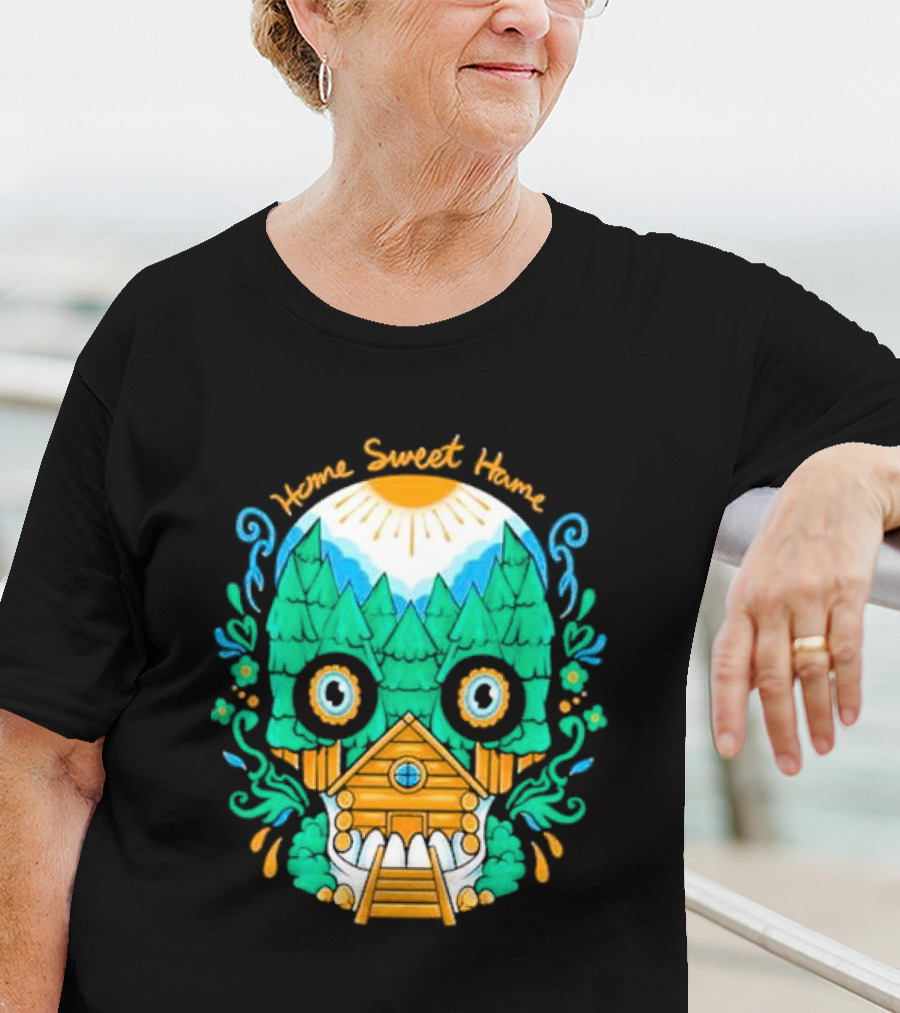 Home Sweet Home Nature Skull With Cabin In Spooky Atmosphere T-Shirt