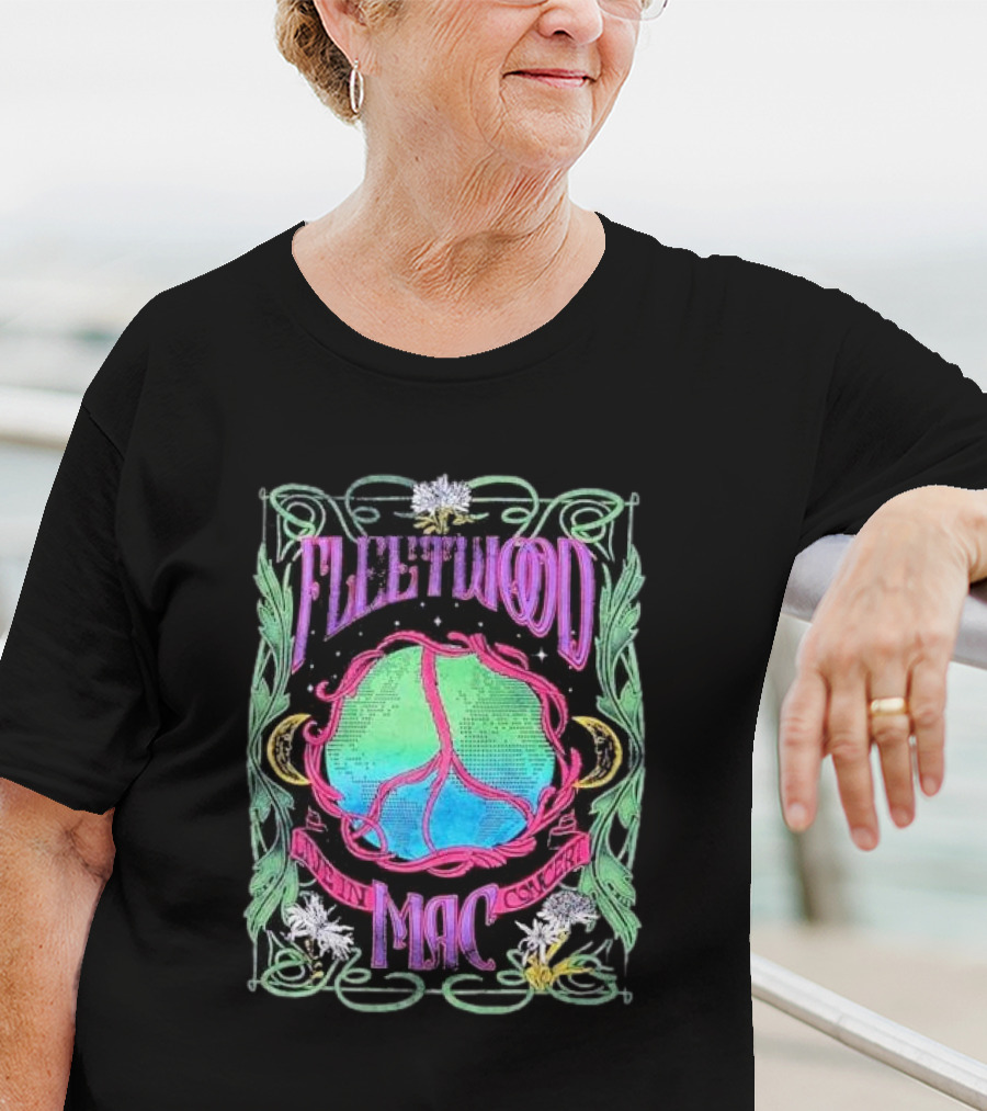 Fleetwood Mac World Peace Live Concert Graphic With Peace Symbol And Floral Motif T-Shirt