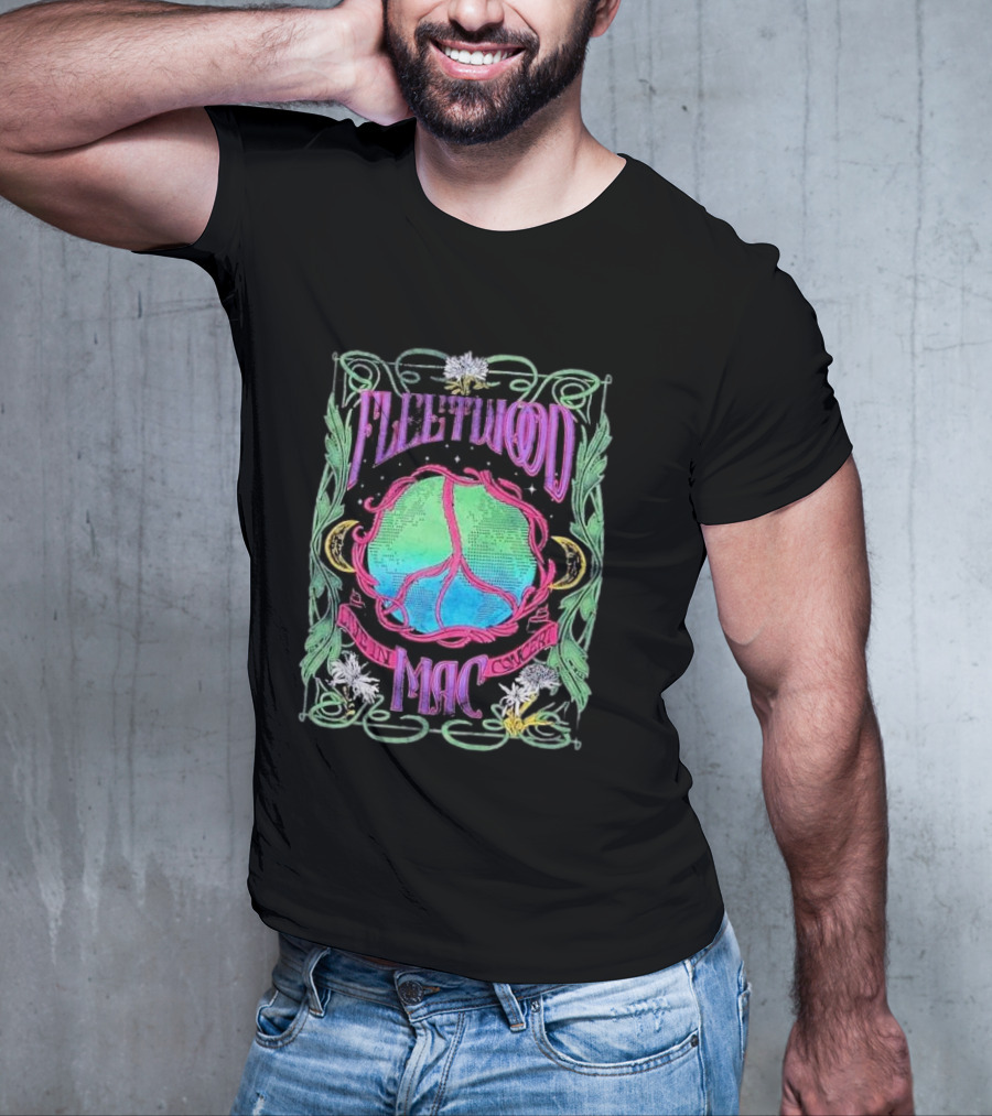 Fleetwood Mac World Peace Live Concert Graphic With Peace Symbol And Floral Motif T-Shirt