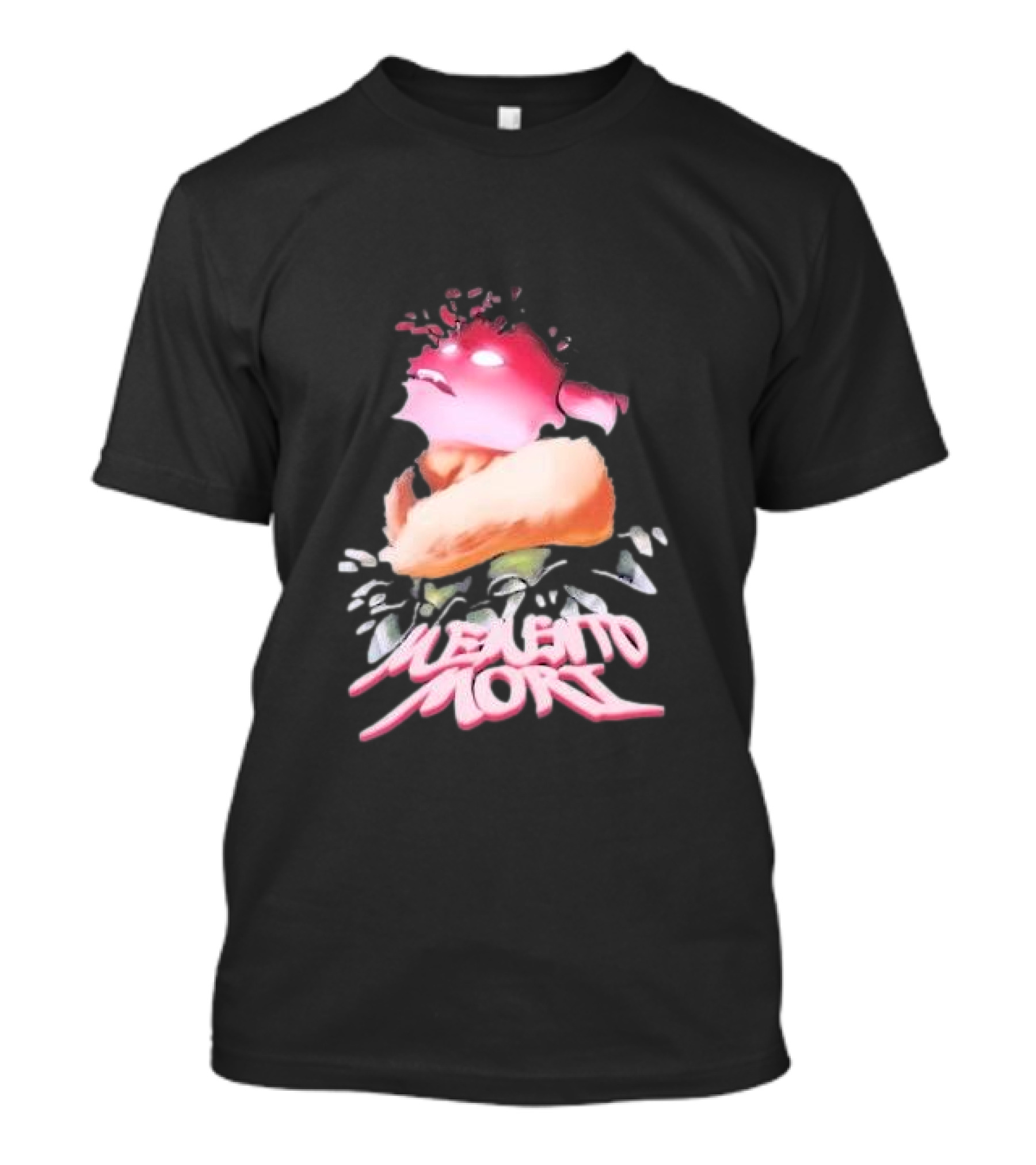 Memento Mori Floral Neon Character With Fur And Glowing Eyes T-Shirt