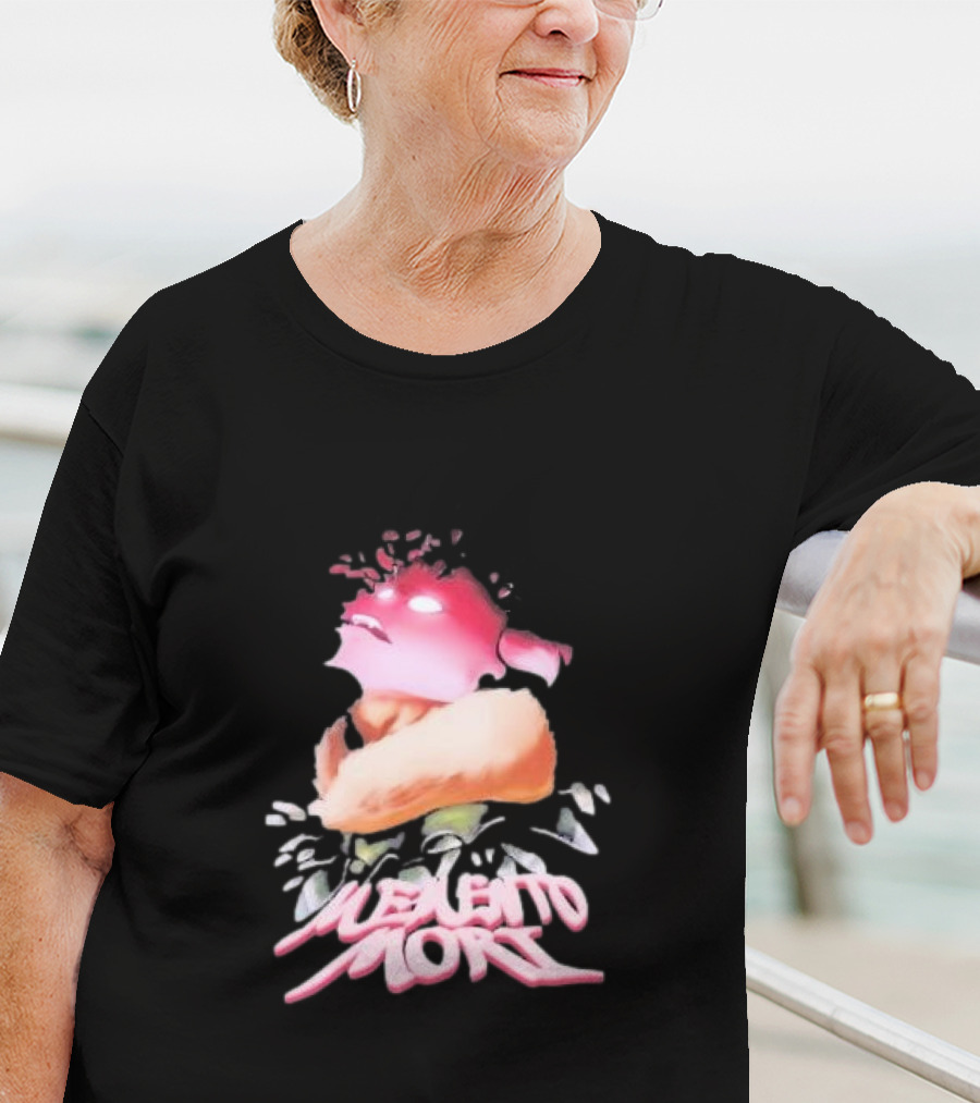 Memento Mori Floral Neon Character With Fur And Glowing Eyes T-Shirt