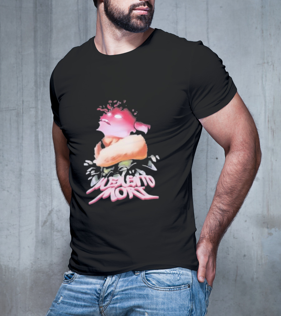 Memento Mori Floral Neon Character With Fur And Glowing Eyes T-Shirt