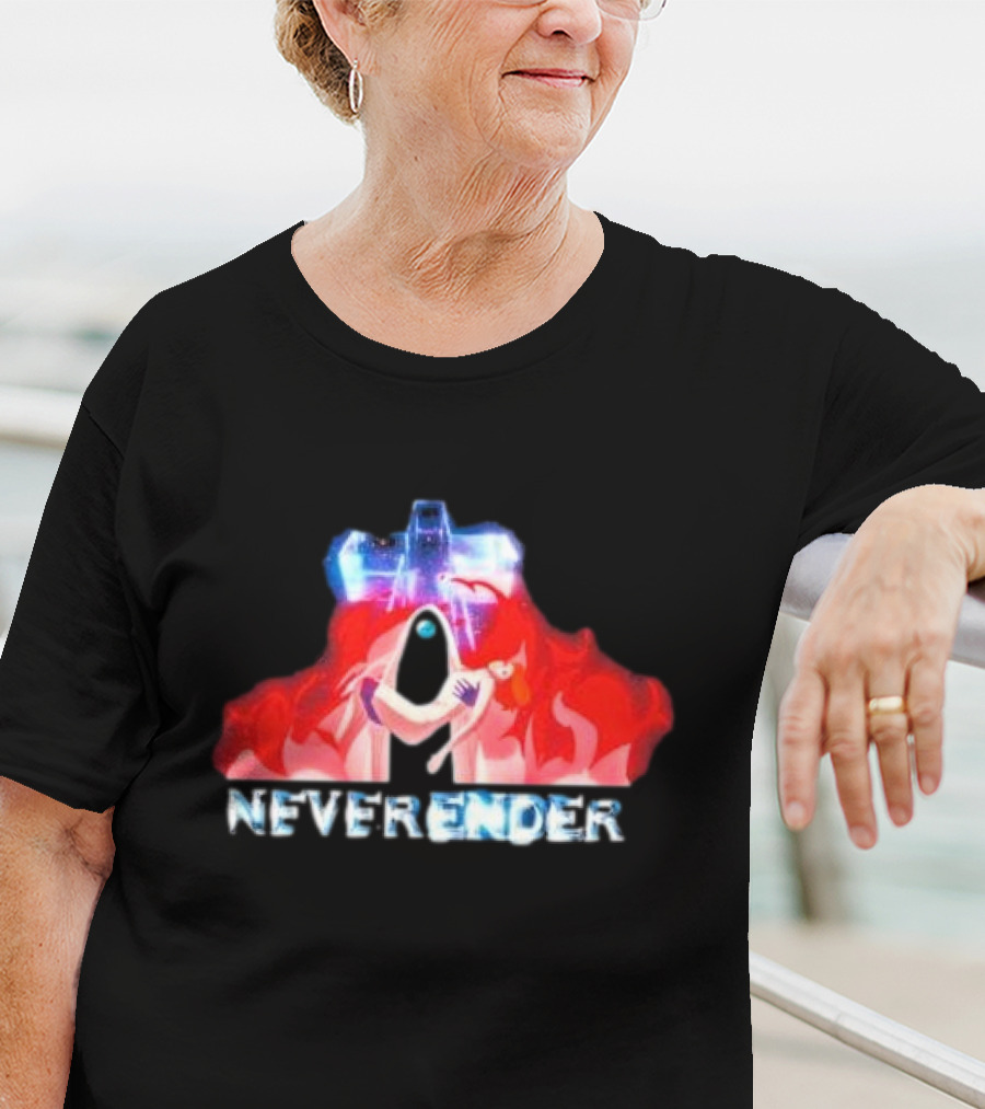 Neverender Spaceship And Mysterious Figure With Fiery T-Shirt