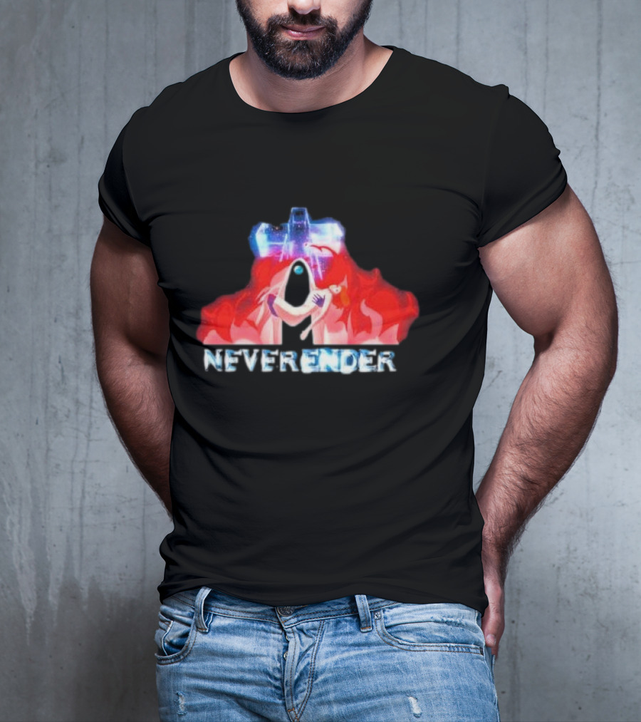 Neverender Spaceship And Mysterious Figure With Fiery T-Shirt
