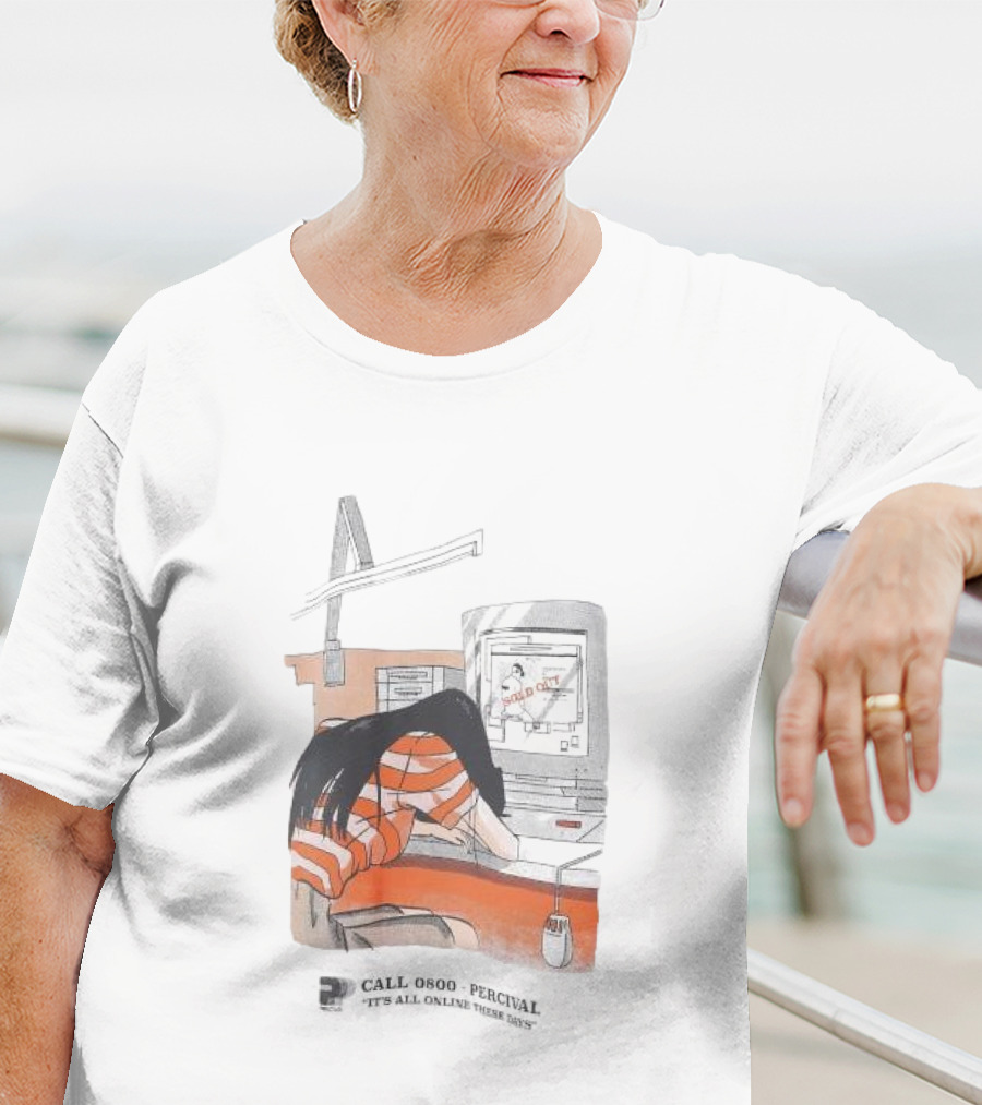 Call 0800 Percival It's All Online These Days Computer Graphic Stripe T-Shirt
