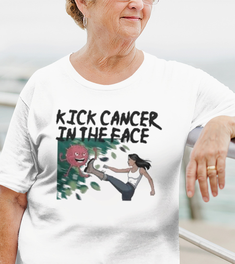 Kick Cancer In The Face Let's Fight Back Battle Kicking Action T-Shirt