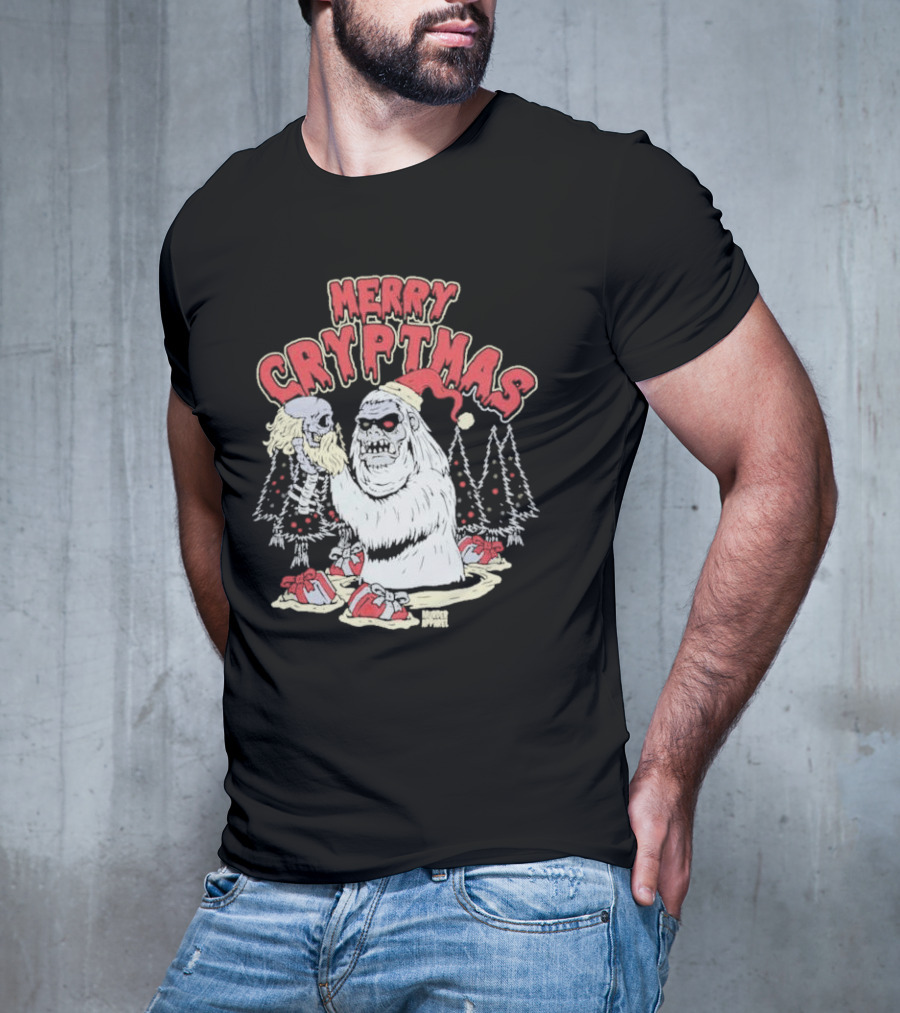 Merry Cryptmas Yeti Skull Santa Dark Humor T-Shirt