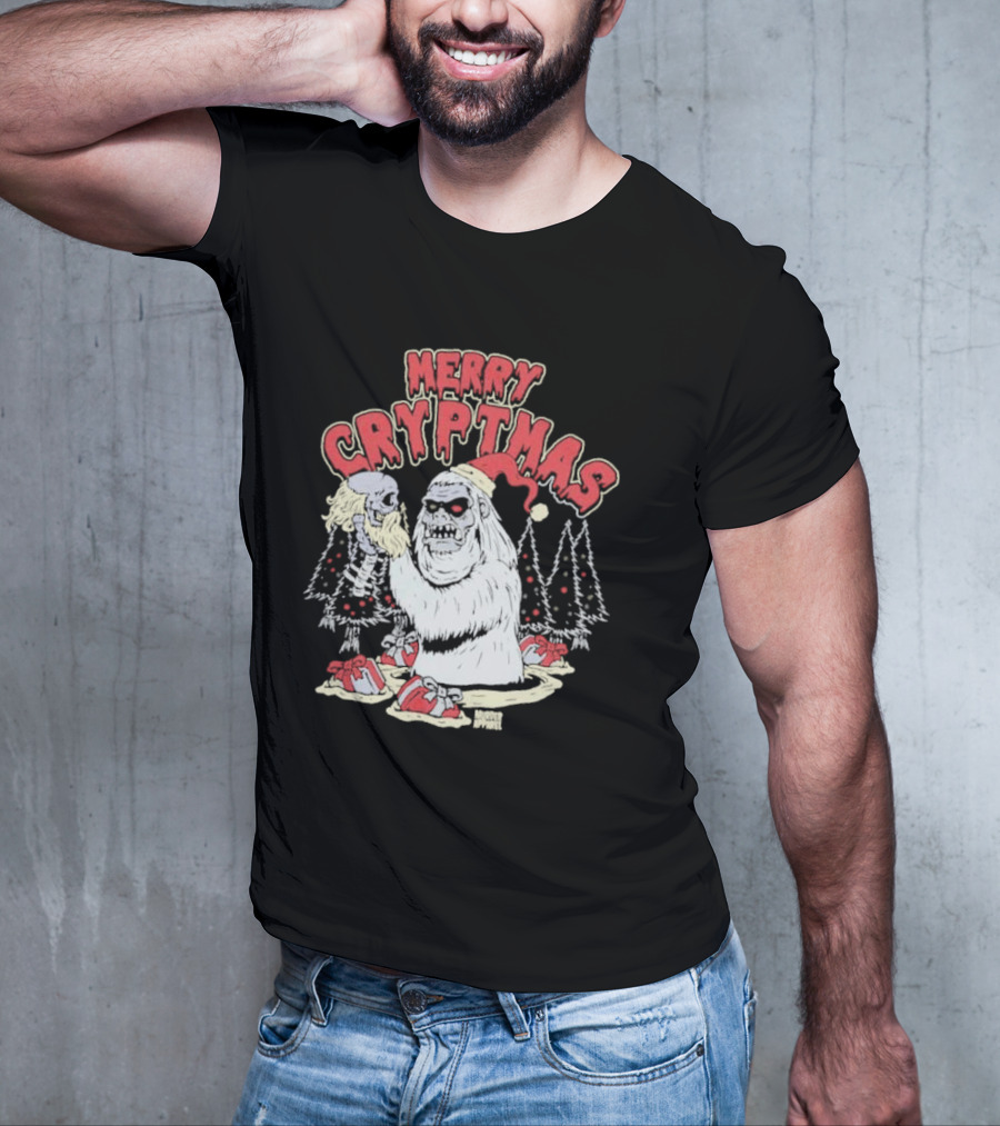 Merry Cryptmas Yeti Skull Santa Dark Humor T-Shirt