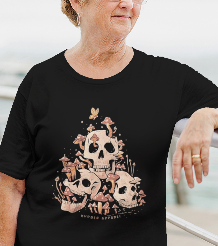 Skulls And Fungi Mushroom Murder Butterfly T-Shirt