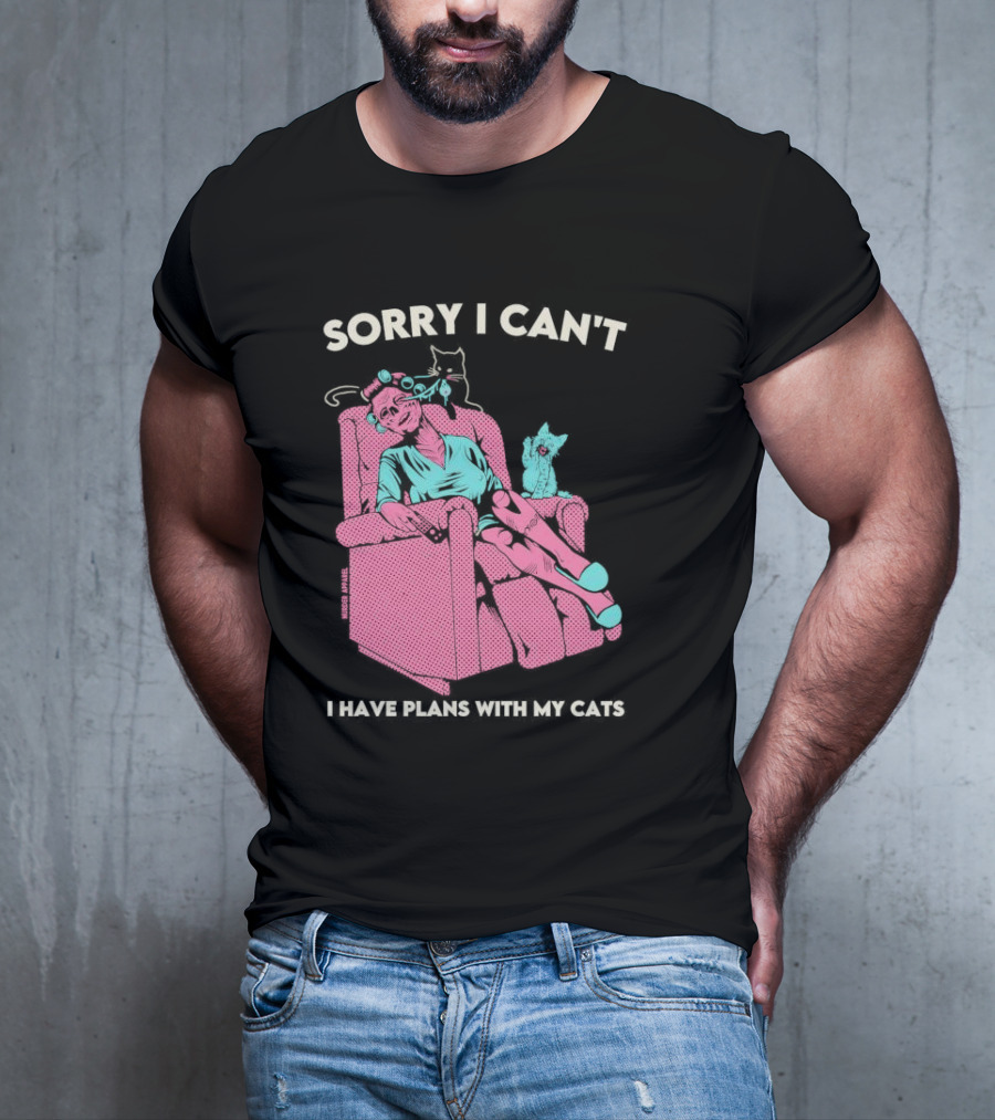 Sorry I Can’t I Have Plans With My Cats Relaxing Woman With Cats T-Shirt