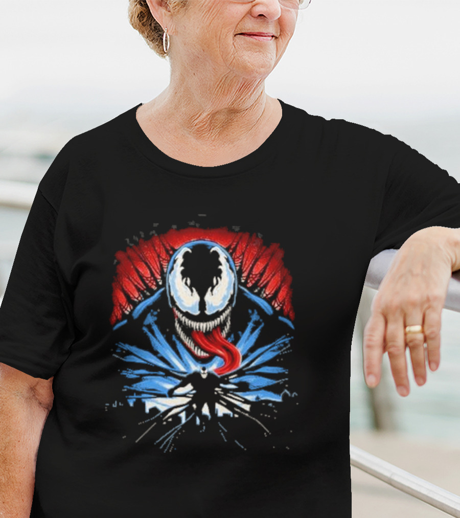 Venom Anti Hero Symbiote Red And Blue Cityscape Iconic T-Shirt