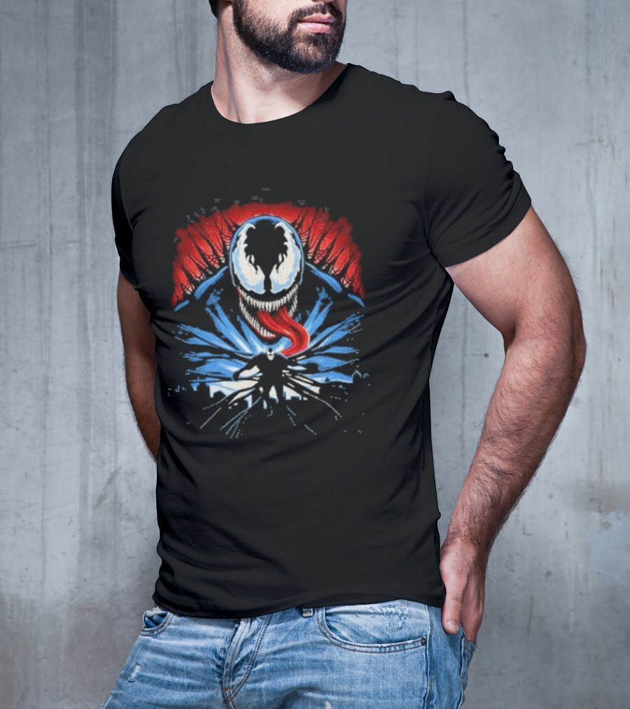 Venom Anti Hero Symbiote Red And Blue Cityscape Iconic T-Shirt