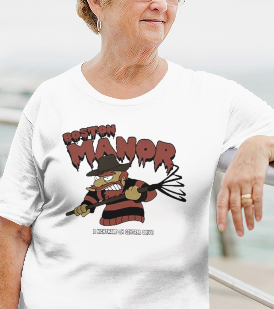 Boston Manor A Nightmare On Central Drive Freddy Krueger Parody Character T-Shirt