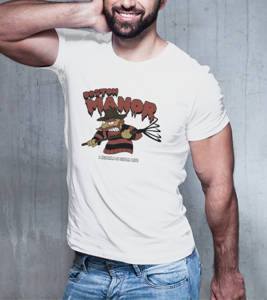 Boston Manor A Nightmare On Central Drive Freddy Krueger Parody Character T-Shirt