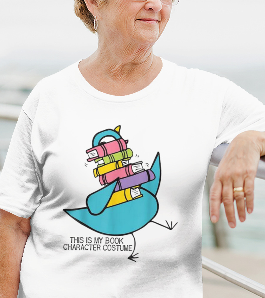 This Is My Book Character Costume Pigeon Holding Stack Of Books T-Shirt