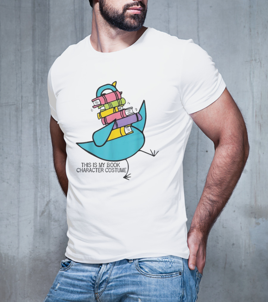 This Is My Book Character Costume Pigeon Holding Stack Of Books T-Shirt