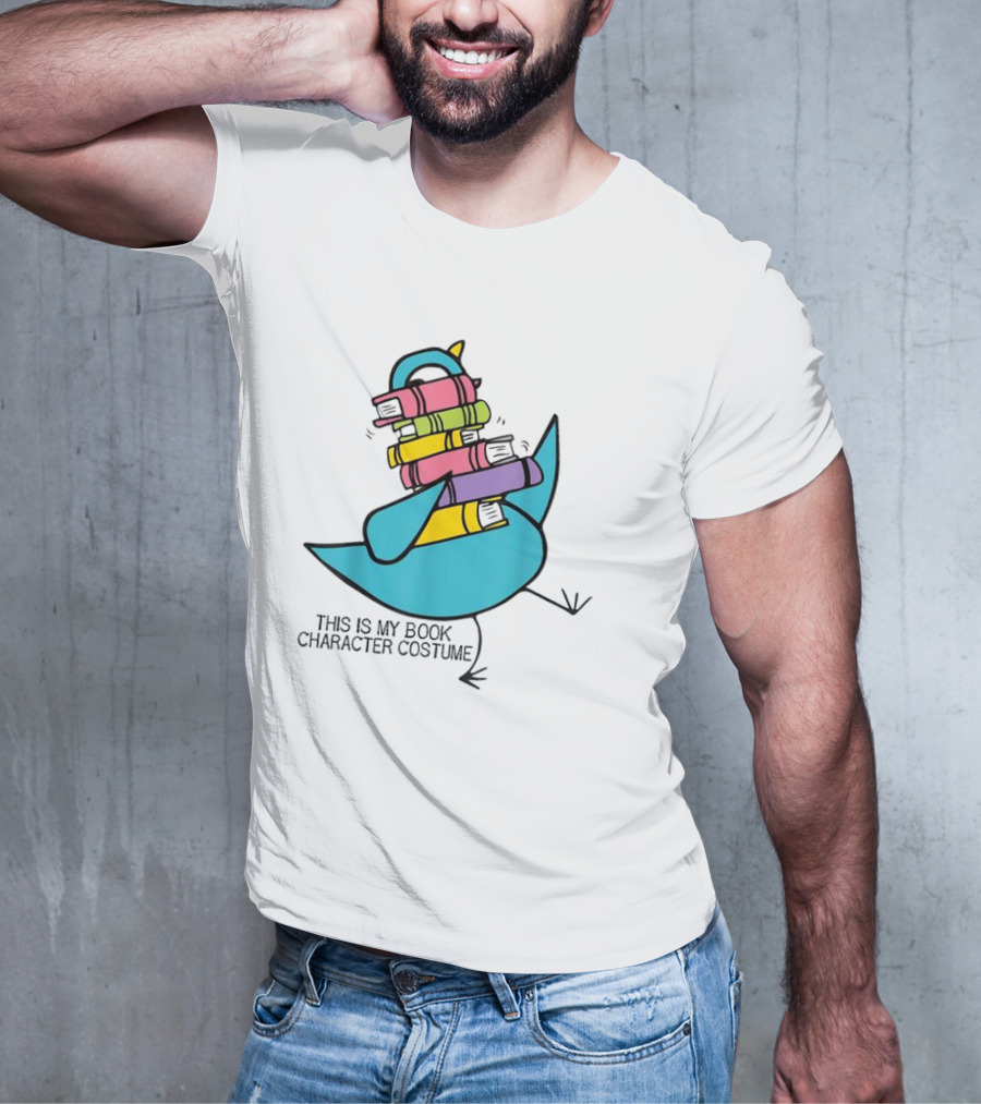 This Is My Book Character Costume Pigeon Holding Stack Of Books T-Shirt