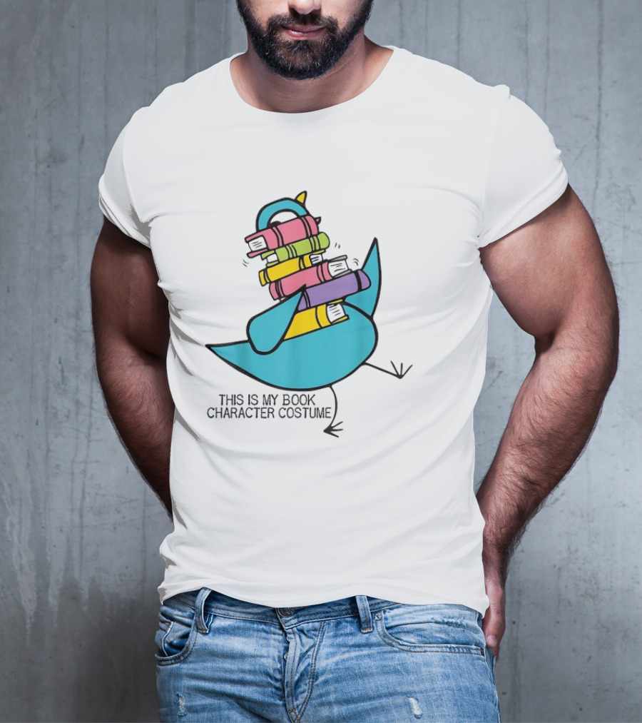 This Is My Book Character Costume Pigeon Holding Stack Of Books T-Shirt
