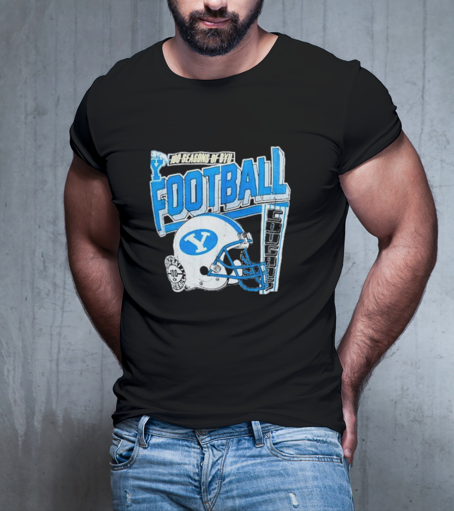 100 Seasons Of BYU Football Cougars Helmet Royal Army Brand T-Shirt