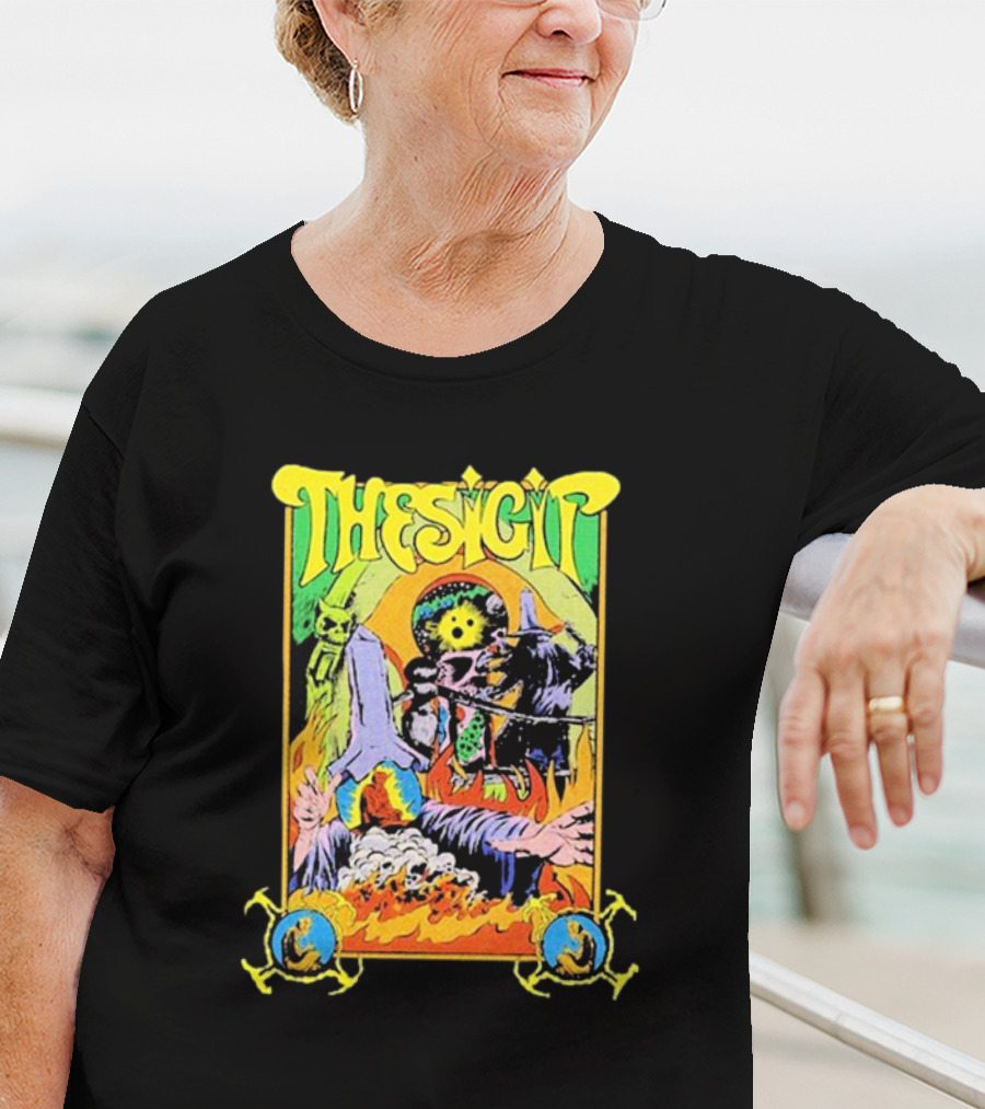 THESIGIT Psychedelic Skeletons Fire Scene Retro T-Shirt