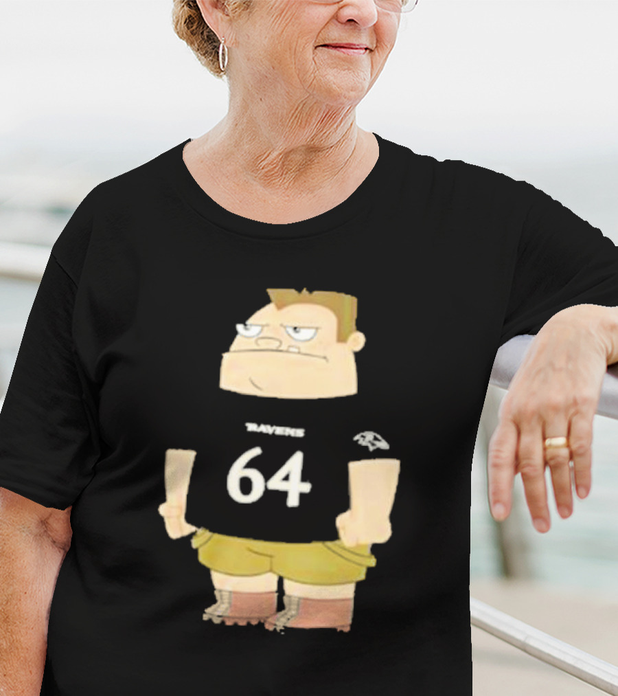 Ravens 64 Cartoon Character Tyler Linderbaum Only Fears God Texas Fears Oklahoma T-Shirt