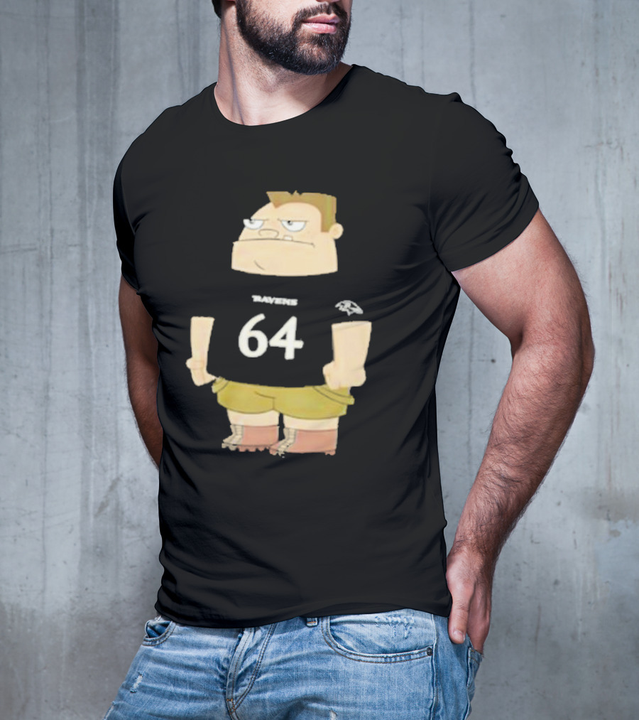 Ravens 64 Cartoon Character Tyler Linderbaum Only Fears God Texas Fears Oklahoma T-Shirt