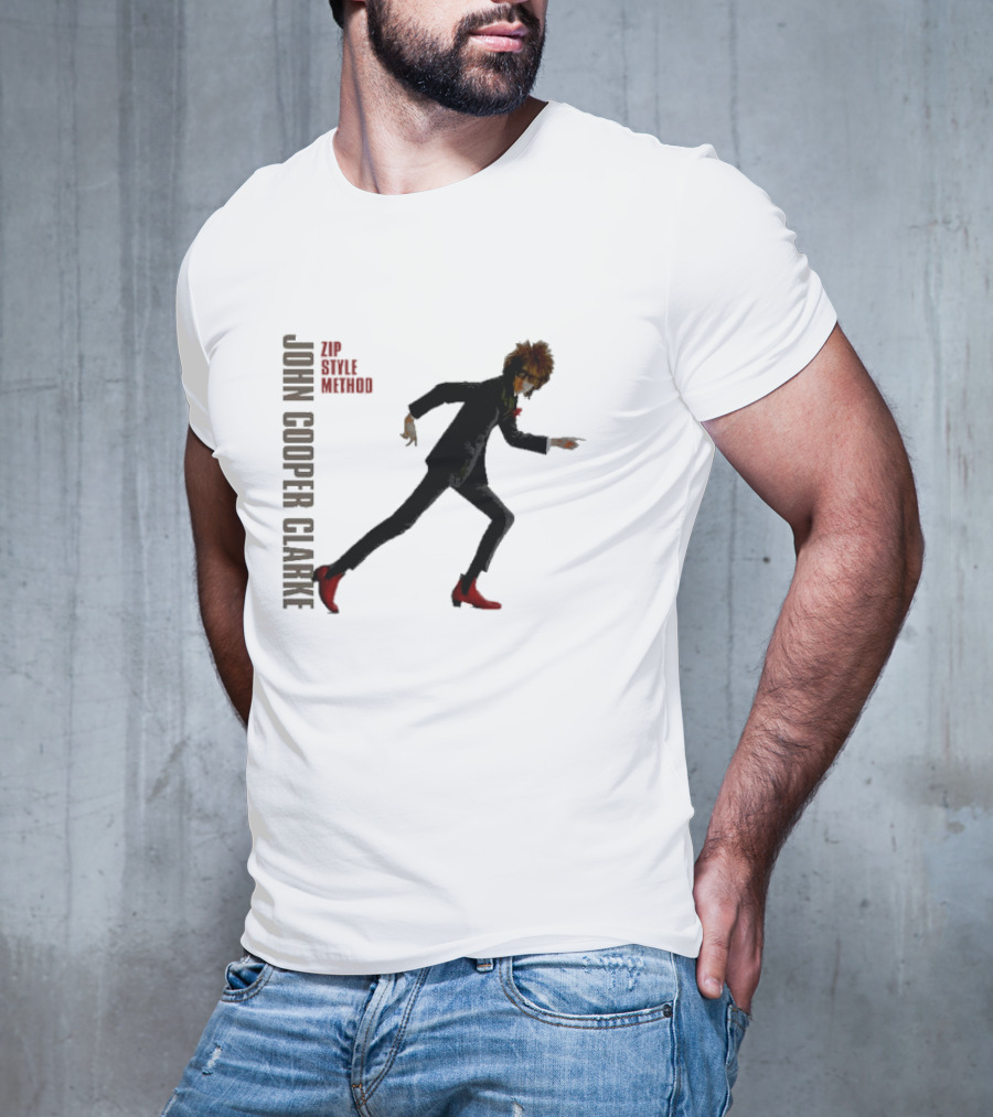 John Cooper Clarke Zip Style Method Dynamic Pose In Red Boots T-Shirt