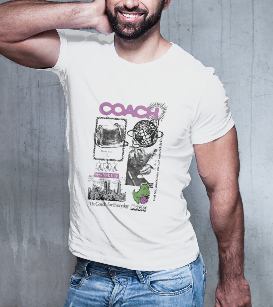 New York City COACH Vrai Sac Américain En Cuir Naturel The Coach For Everyday Magic T-Shirt