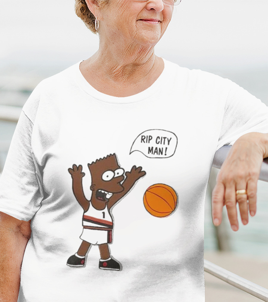 Rip City Man Bart Simpson Basketball Player With Orange Ball T-Shirt