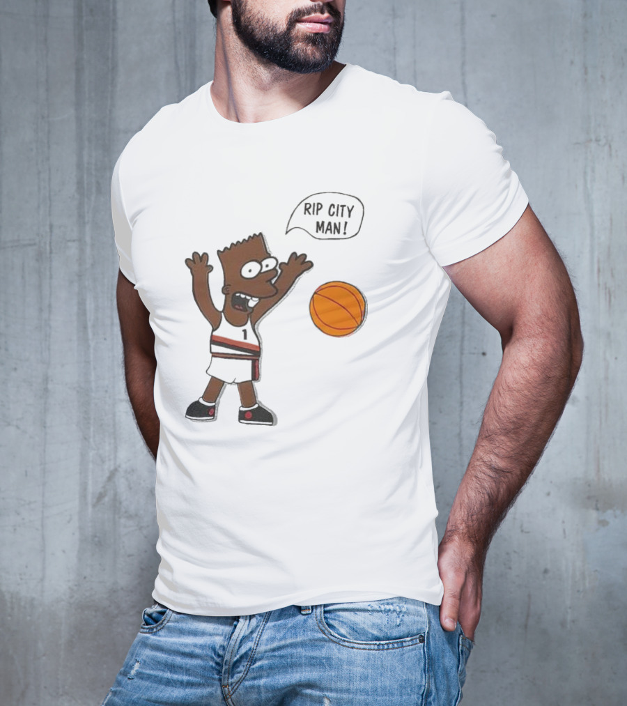Rip City Man Bart Simpson Basketball Player With Orange Ball T-Shirt