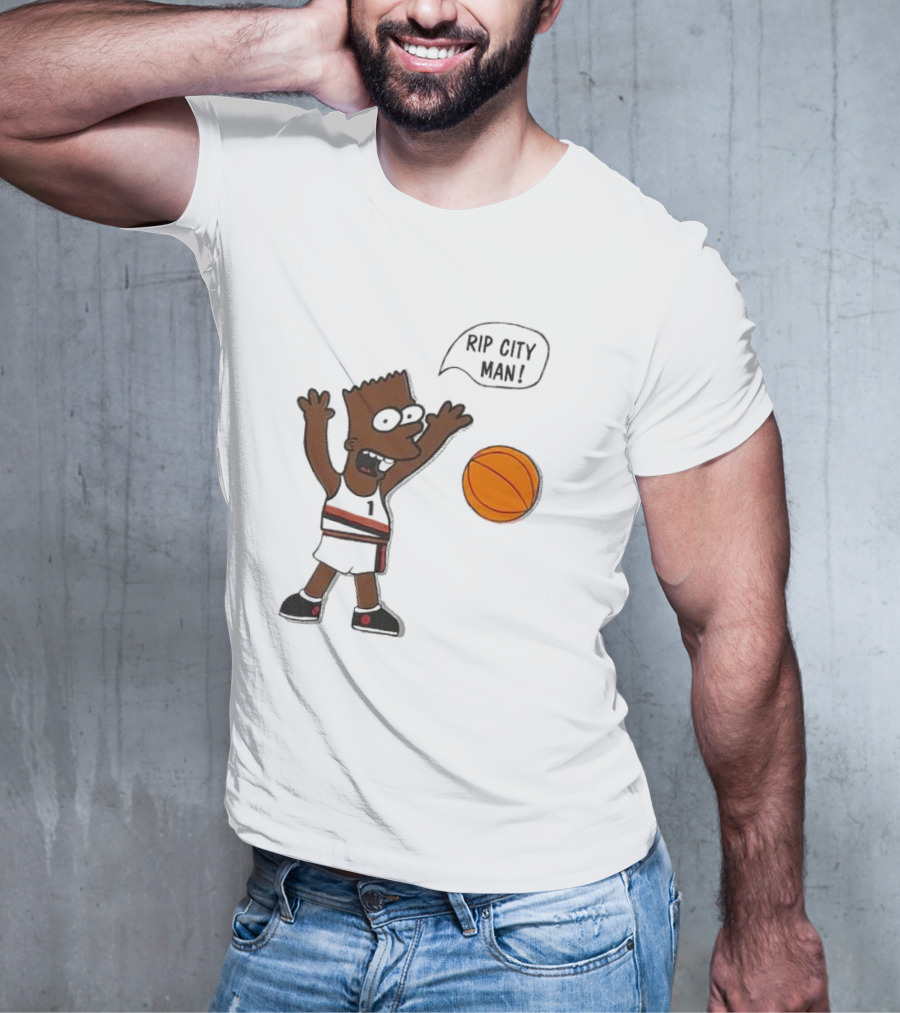 Rip City Man Bart Simpson Basketball Player With Orange Ball T-Shirt
