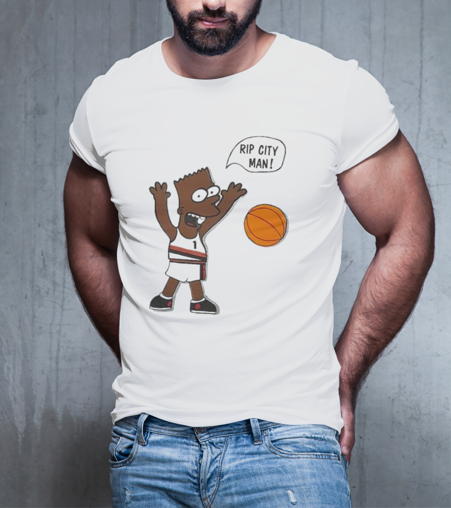 Rip City Man Bart Simpson Basketball Player With Orange Ball T-Shirt